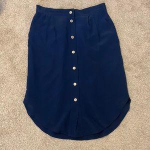 Madewell Navy Button Up Silk Skirt size Medium